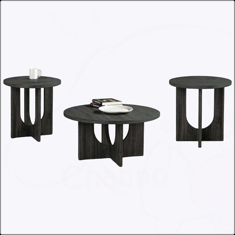 Ensemble de tables 3 pièces de style contemporain avec tables basses et tables de bout rondes, base arquée pour intérieurs modernes