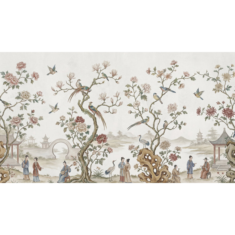 Murale traditionnelle asiatique Serene, 120" x 96", Peler et coller