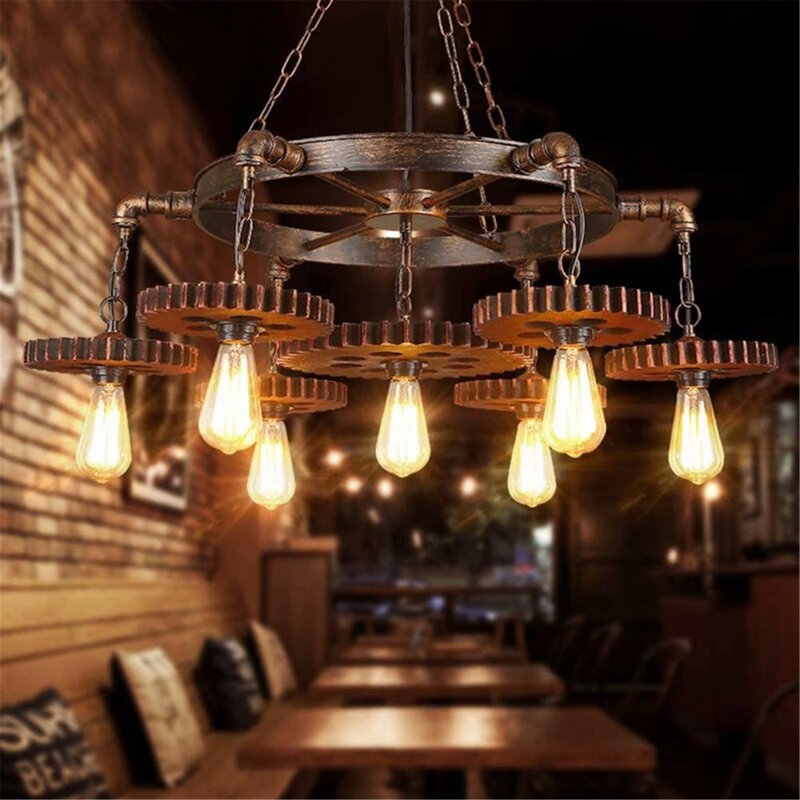 7-Light Retro Industrial Metal Gear Pendant Light