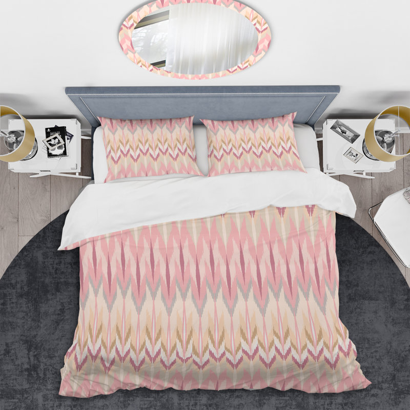 Ensemble de housse de couette rose et brun Ikat Ogee, Housse de couette simple + 1 taie décorative stan
