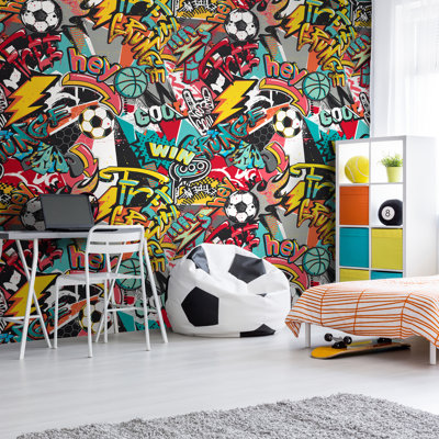 Sports Graffiti Blue - 3 Drop Repeatable Wall Mural