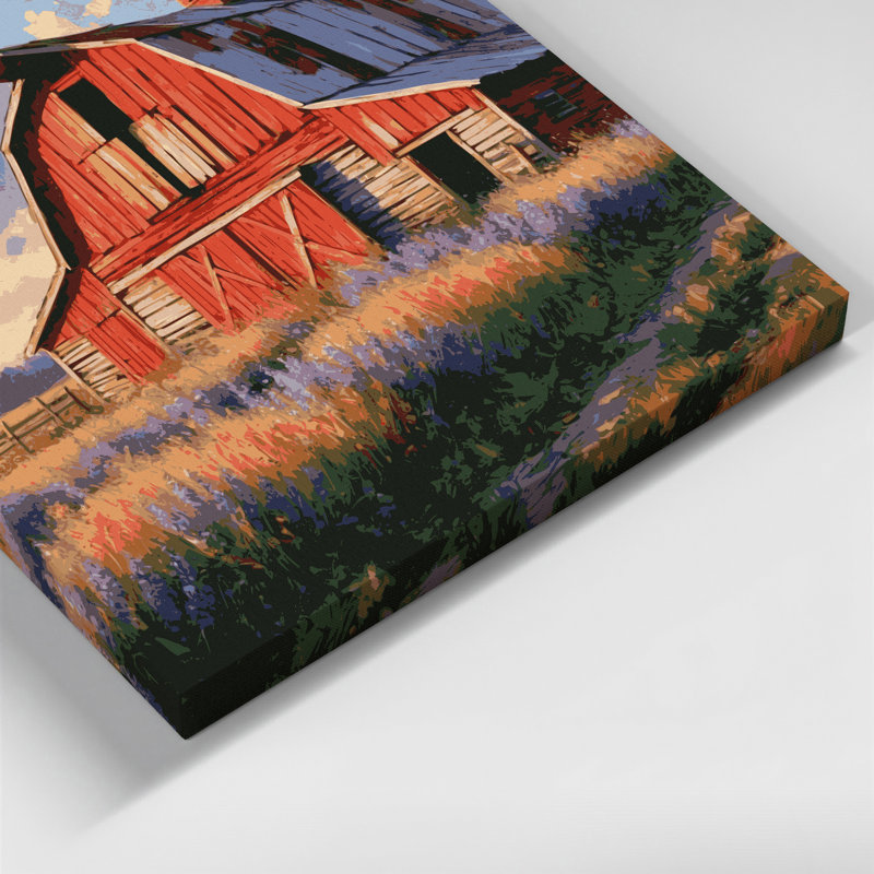Ferme, grange rouge, toile, art mural, H 16 po x l 16 po