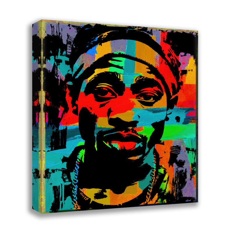 Sérigraphie Tupac, estampe numérique sur toile tendue avec châssis, H 32 po x l 26 po