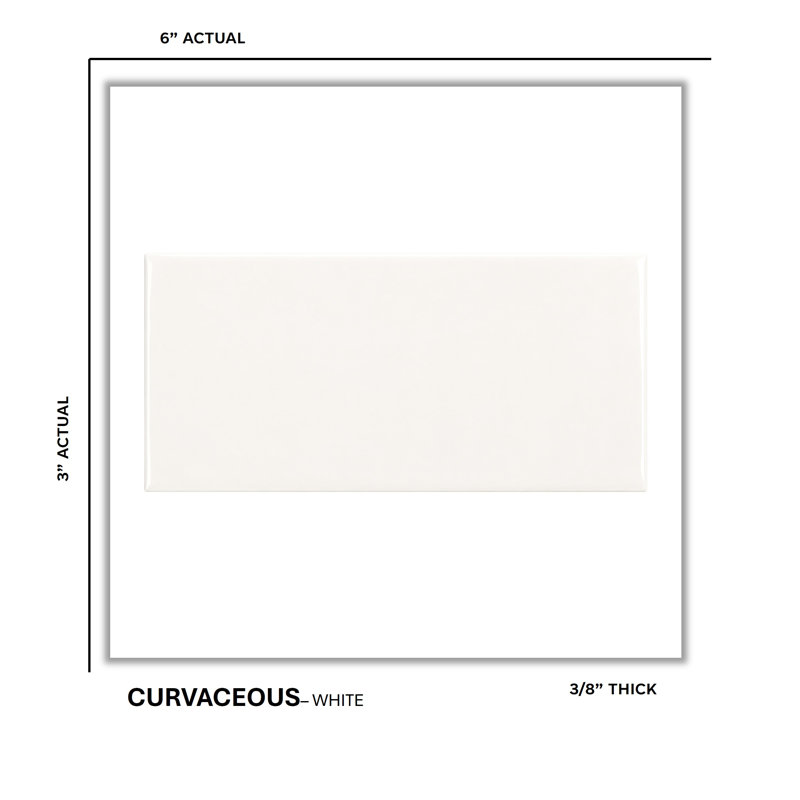 Curvaceous 3" x 6" Ceramic Wall Tile, White