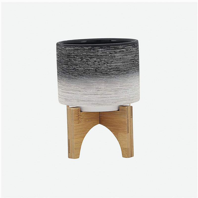 PLATEAU EN CÉRAMIQUE DE 5 po SUR PIED EN BOIS, GRIS