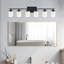 Luminaires de meuble-lavabo à 6 lumières noir mat, appliques à DEL en verre bullé cristal à intensité variable 5 couleurs (blanc doux / blanc chaud / naturel / lumière du jour / blanc froid) pour la salle de bain, le couloir et le salon