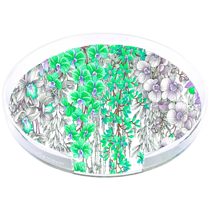 Orchid Garden Acrylic Round Placemat Tray, Lilac/Green/Blue