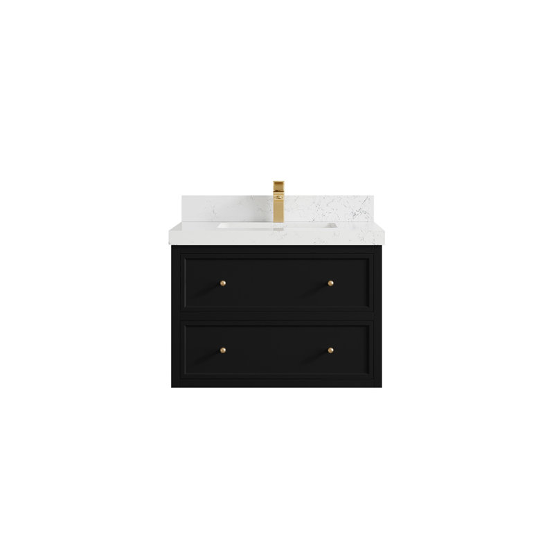 Roswell 30'' Black Floating Single Bathroom Vanity with White Top