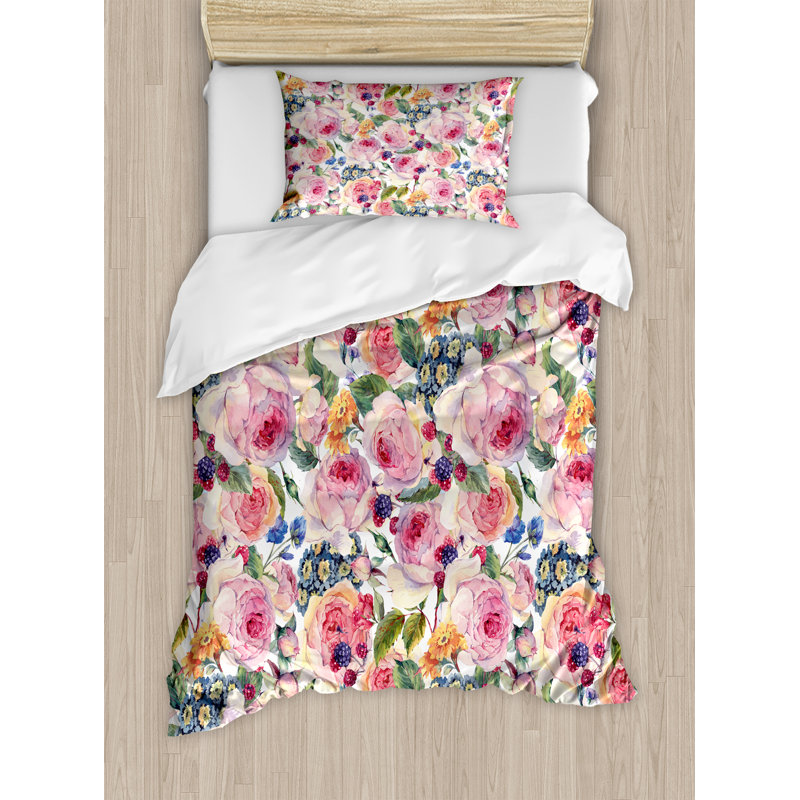Traditional Floral Duvet Cover, Twin Duvet Cover + 1 Standard Sham