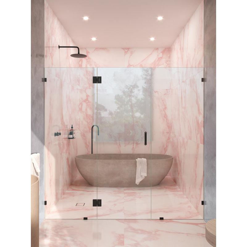 Stellar 74 in. x 78 in. Fully Frameless 3 Panel Inline Hinge Shower Door, Matte Black