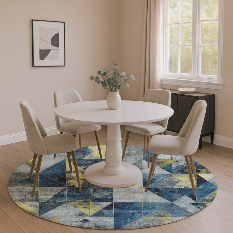 Premium Machine Washable Mayfield AMF1888 Geometric Rug, Round 8'