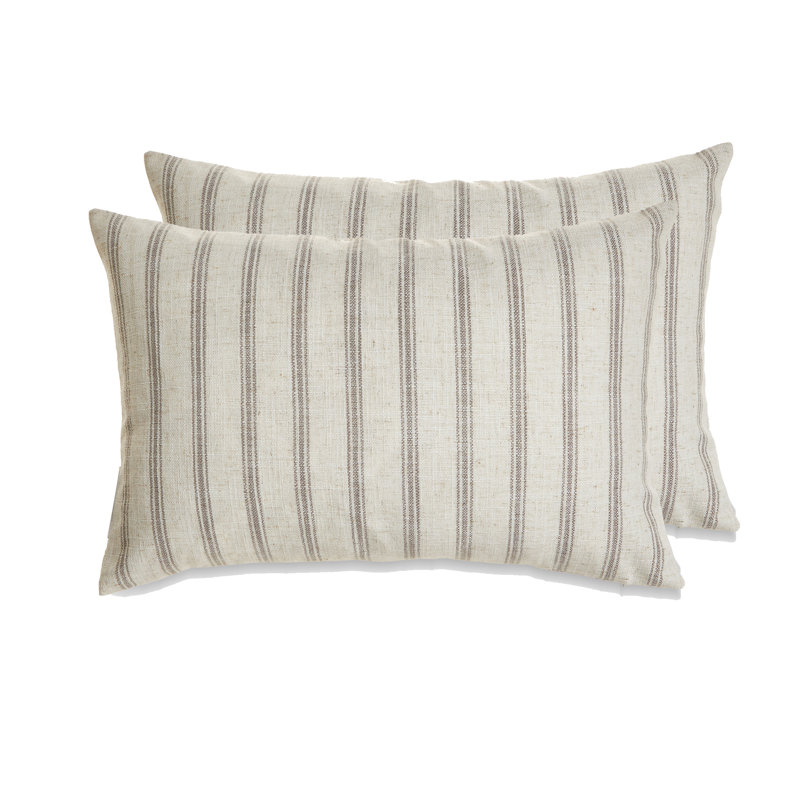  Coussin décoratif en lin rayé réversible, Rayures beiges, H 16 po x l 24 po x P 0,25 po, Sans insert de coussin