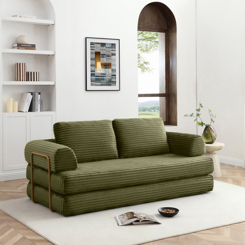 Canapé-lit convertible, canapé de plancher pliable en velours côtelé et coussins, multifonctionnel pour le salon et la chambre à coucher, vert