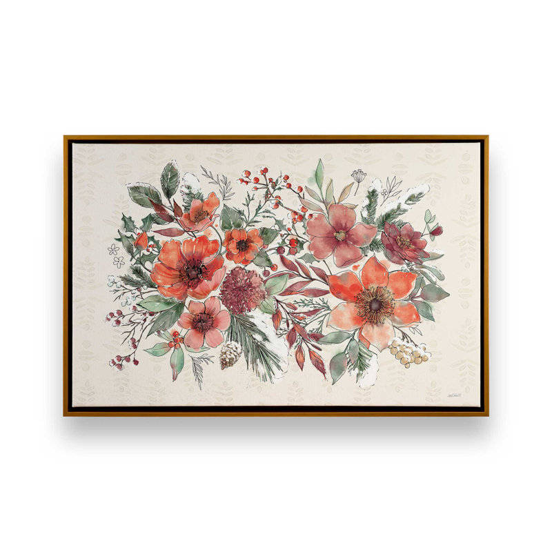 «Festive Blooms I» par Anne Tavoletti, reproduction d'art sur toile, Cadre flottant, H 12 po x l 18 po, Doré