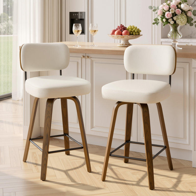 Tabouret de bar et de comptoir pivotant Loranza, Blanc, Tabouret de bar (siège d'une hauteur de 29 po), Brun