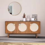 Latitude Run Towaoc 58" Wide Modern Walnut Effect Cabinet Sideboard Furniture with Wooden Storage