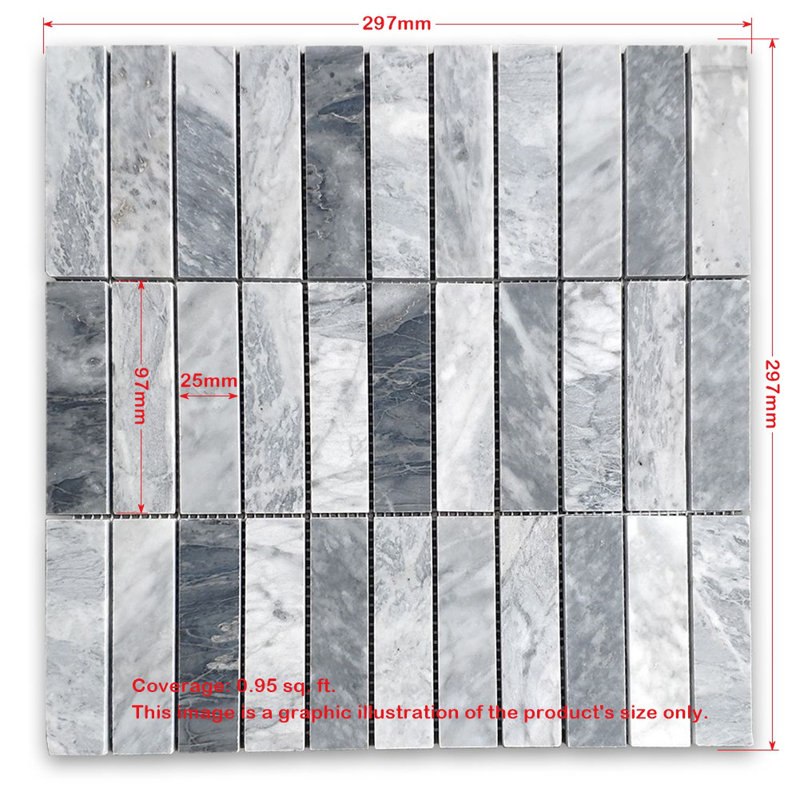 12 in. x 12 in. Grid Marble Tile, Dark Gray