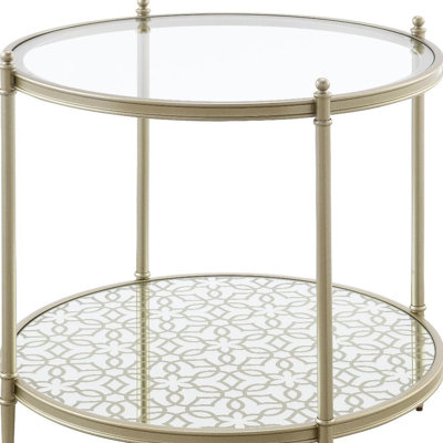 Table de bout ronde en métal et verre transparent 24 po avec tablette