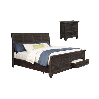 Worley Weathered Carbon 2-Piece Bedroom Set with Nightstand