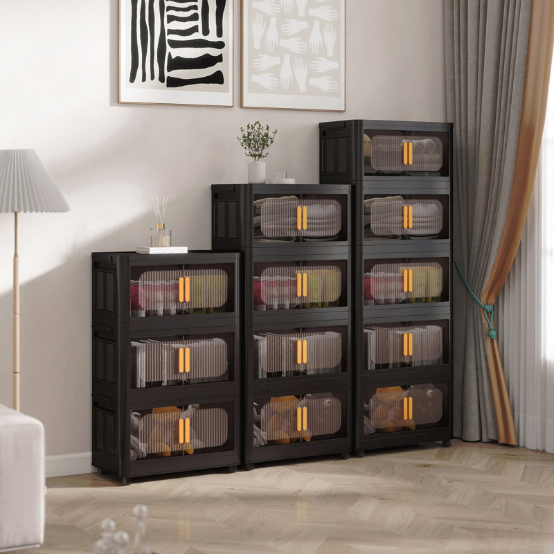 Armoire de rangement 24 po en plastique pliable avec bacs - Porte magnétique pliable avec roues