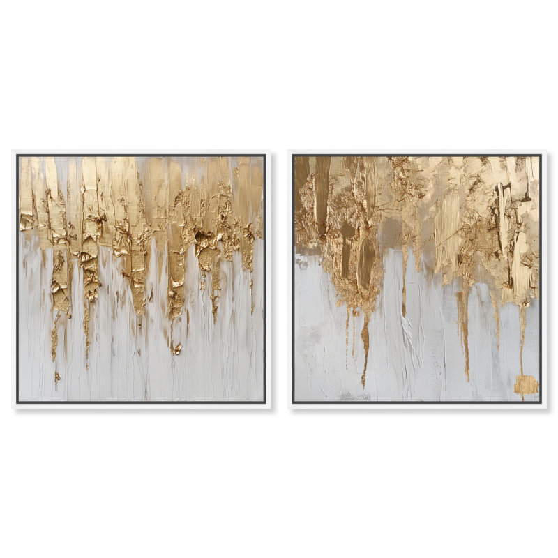 Ensemble de 2 décorations murales modernes Gilded Luxe sur toile par Art Remedy, cadre blanc, 12 x 12, H 13 po x l 13 po