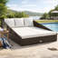 Garden Outdoor Daybed, White Polyester Cushions, Brown Poly Rattan