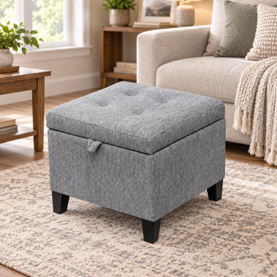 17.7" Upholstered Linen Storage Ottoman Bench With Hidden Storage For Living Room