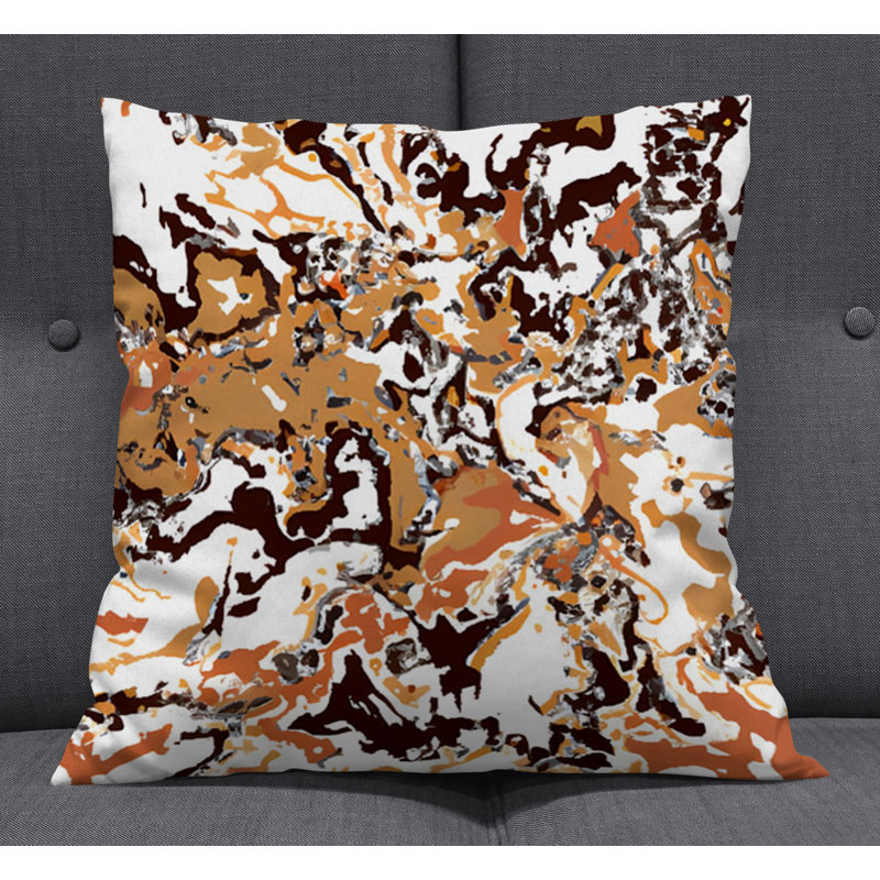 Throw Pillow With Insert, 20"H x 20"W, White/Orange Abstract 6