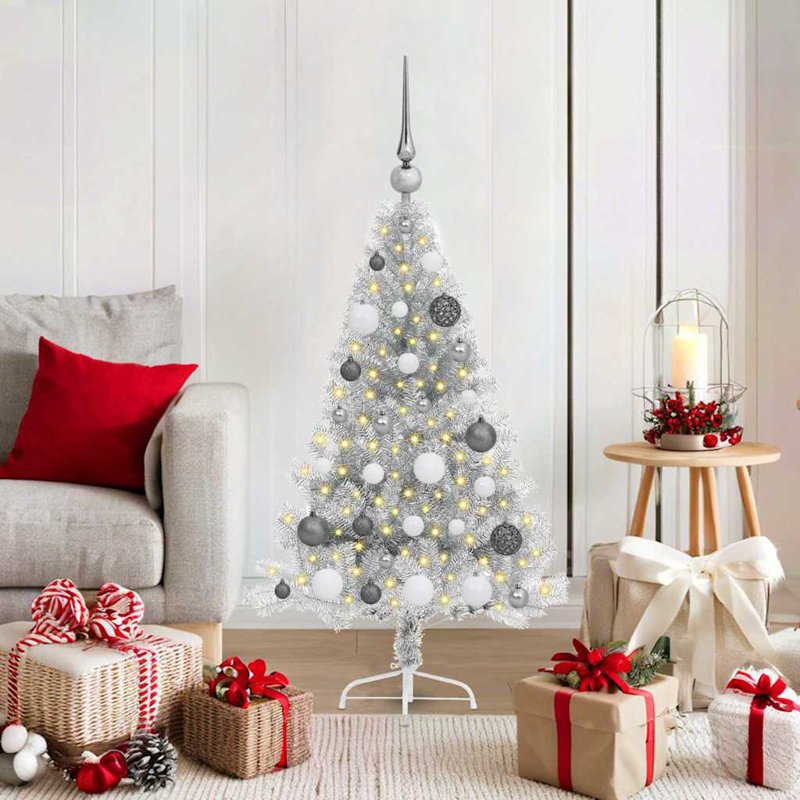  Artificial Pre-lit Christmas Tree Silver PET, Silver, 3.94' H