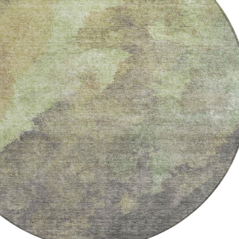 Tapis d'intérieur rond lavable abstrait vert artichaut 8 'vert et taupe