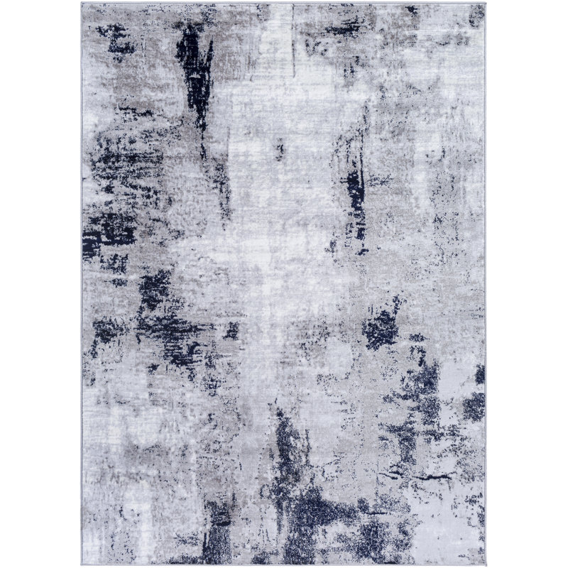 Tapis taupe / bleu en polypropylène tissé à la machine à motif abstrait Cornwell, Rectangle 2 pi x 3 pi