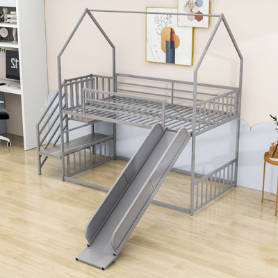 Pisgah Twin over Twin Metal Bunk Bed with Slide and Stair -  Harper Orchard, A8B77C16F77D4FFA924B59877DBCAEEA