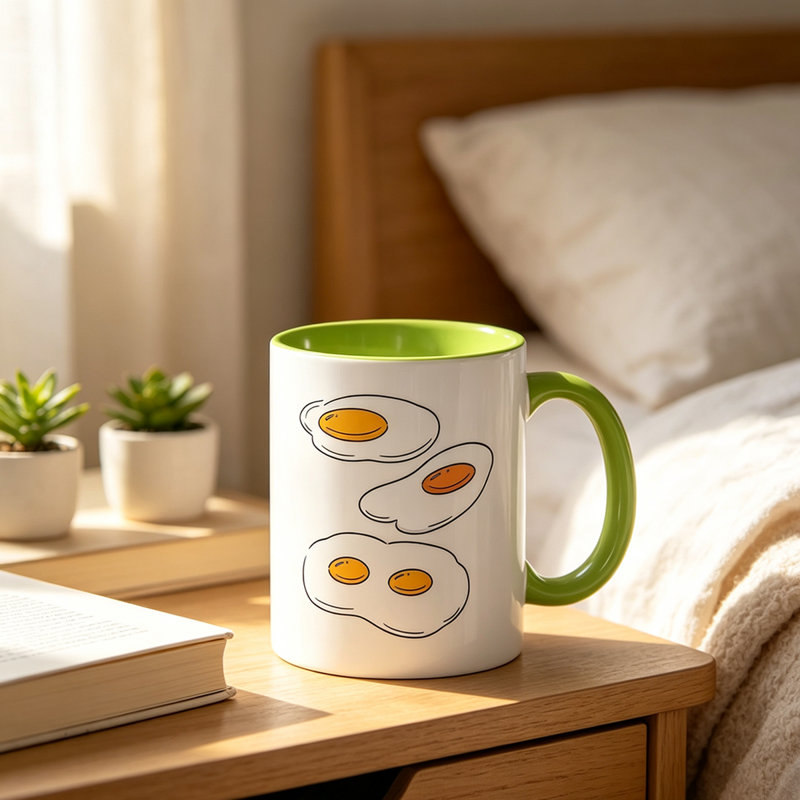 1pc Ceramic Coffee Mug with Playful Poached Egg Design White with Yellow Yolk & Black Outline, Perfect for Foodies, Ideal Gift for Birthdays.