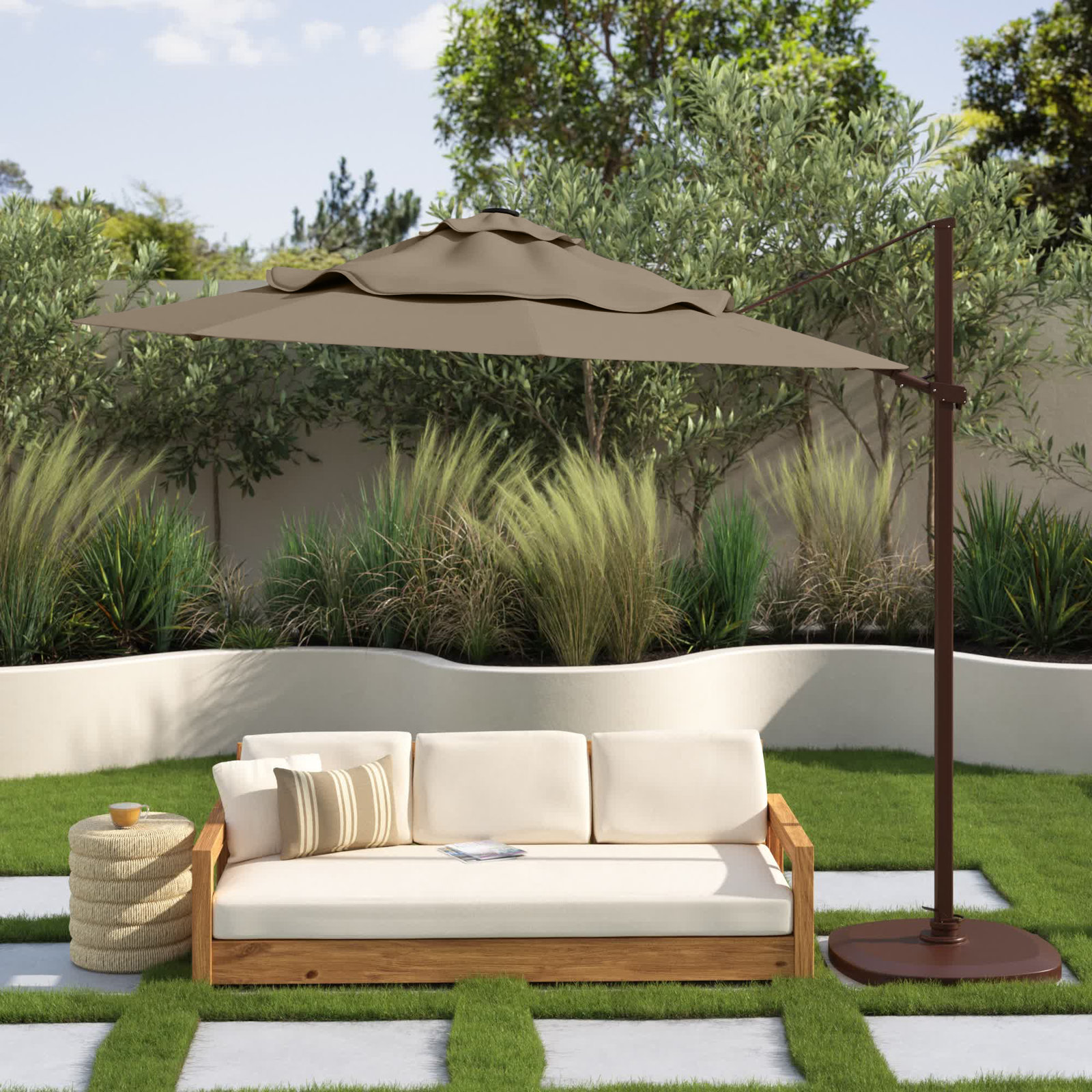 12.3' Cantilever Sunbrella® Umbrella, Taupe Canvas, Bronze