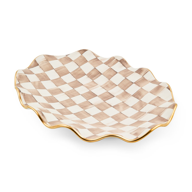 Mocha Check Ceramic Serving Platter, 2" H x 22" W x 16" D