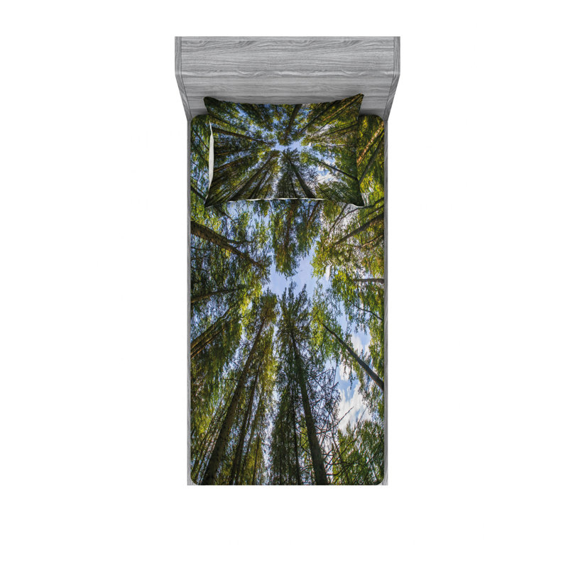 Ensemble de draps Moss Forest Crown Trees, Ensemble de draps pour lit simple avec drap-housse