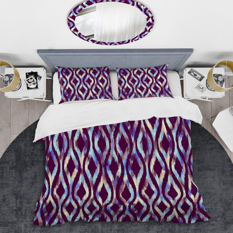 Ensemble de housse de couette à motif carré violet, Housse de couette pour grand lit et 2 taies décor