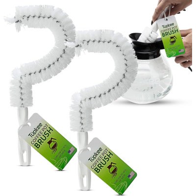 Paquet de 2 brosses de nettoyage incurvées pour cafetière avec soies anti-égratignures pour carafes en verre et en acier inoxydable