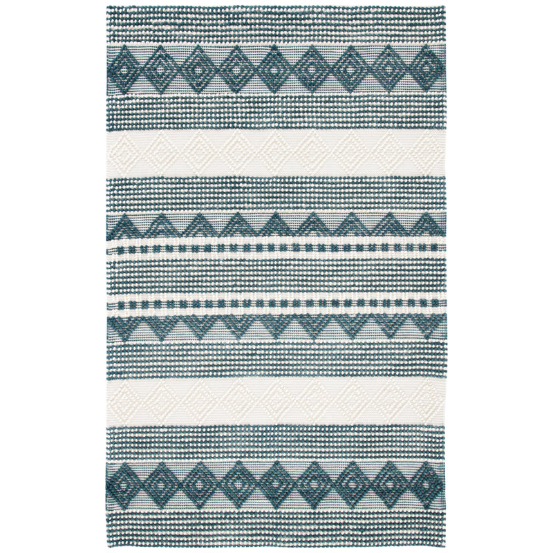 Southwestern Hand Woven Wool/Cotton Southwestern Rug, Rectangle 6' x 9', Dark Green/Ivory