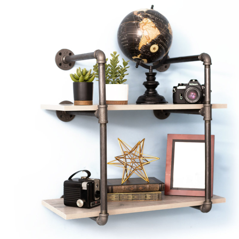 Steel Pipe Wall Mounted 2-Tier Shelf Kit