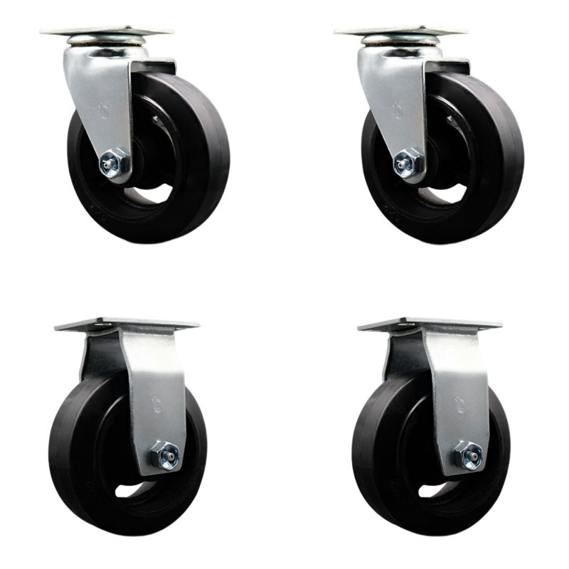 4-Piece Rubber and Cast Iron Caster Set