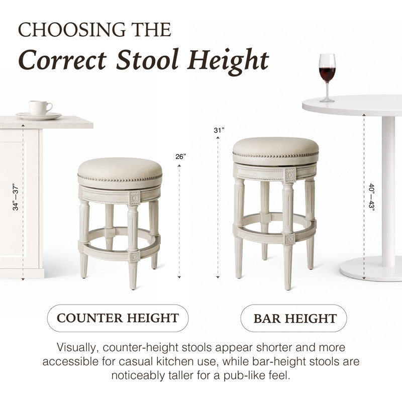 Maven Lane Pullman Backless Stool with Fabric Upholstery, Counter Stool (26" Seat Height), White Oak/Fabric