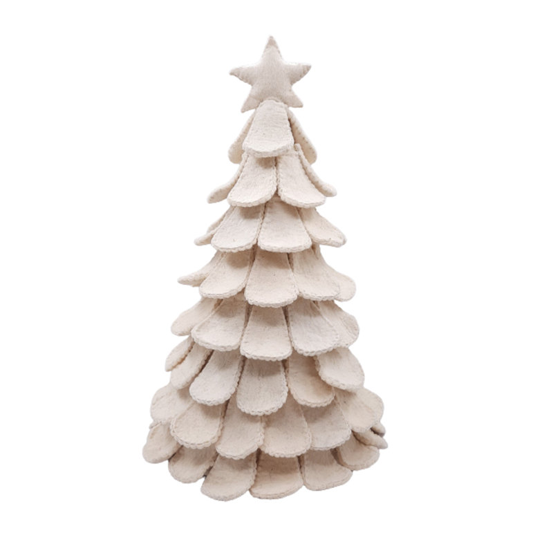 Arbre de Noël de table crème fait à la main en laine feutrée à la main, H 22 po x l 12 po x P 12 po
