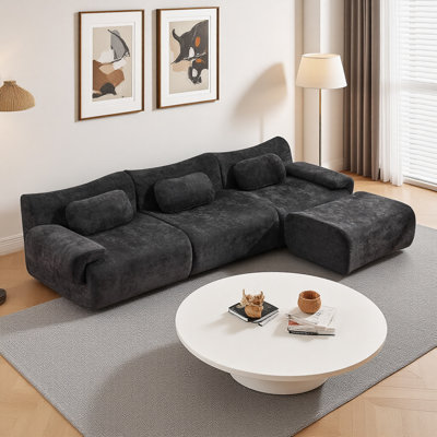 107.9 " Modular Combination Sofa Couches Bamboo Joint Shape Couch 3+1 Seater Sofa Density Foam Modern Comfy Upholstered Sofa for Living Room, Oversized Chaise with Soft,Black