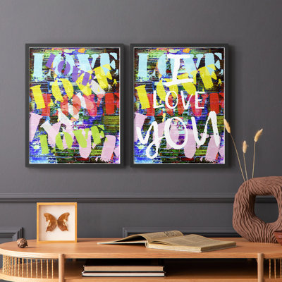 «Graffiti Love I», reproduction encadrée de qualité supérieure - prête à être accrochée - aucun clou requis - aucun clou requis
