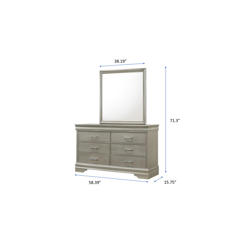 Marucci 3-1_Jehanna Panel Bedroom Set, King, 4 Pcs: Bed,Nightstand,Dresser,Mirror