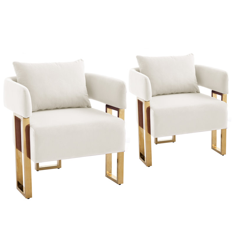 Chaises d'appoint modernes en velours, pieds en métal doré pour le salon, 2 pièces blanches
