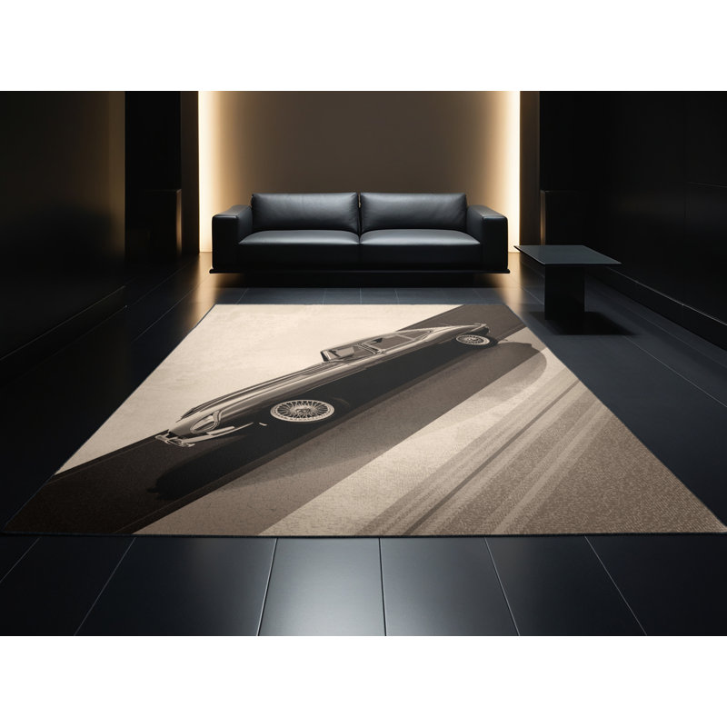 Machine Washable Potts Classic Luxury Car Posh & Luxe Rug in Beige – Black Binding, 2x3
