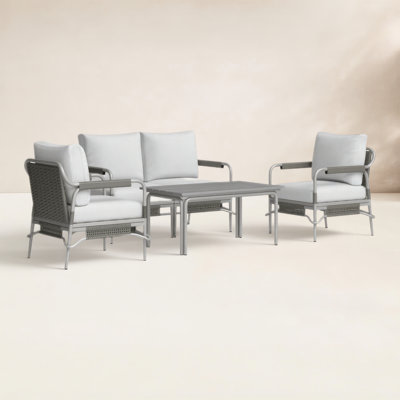 Hope 4-Person Aluminum & Wicker Sofa Seating Group with Cushions & Sunbrella Pillows