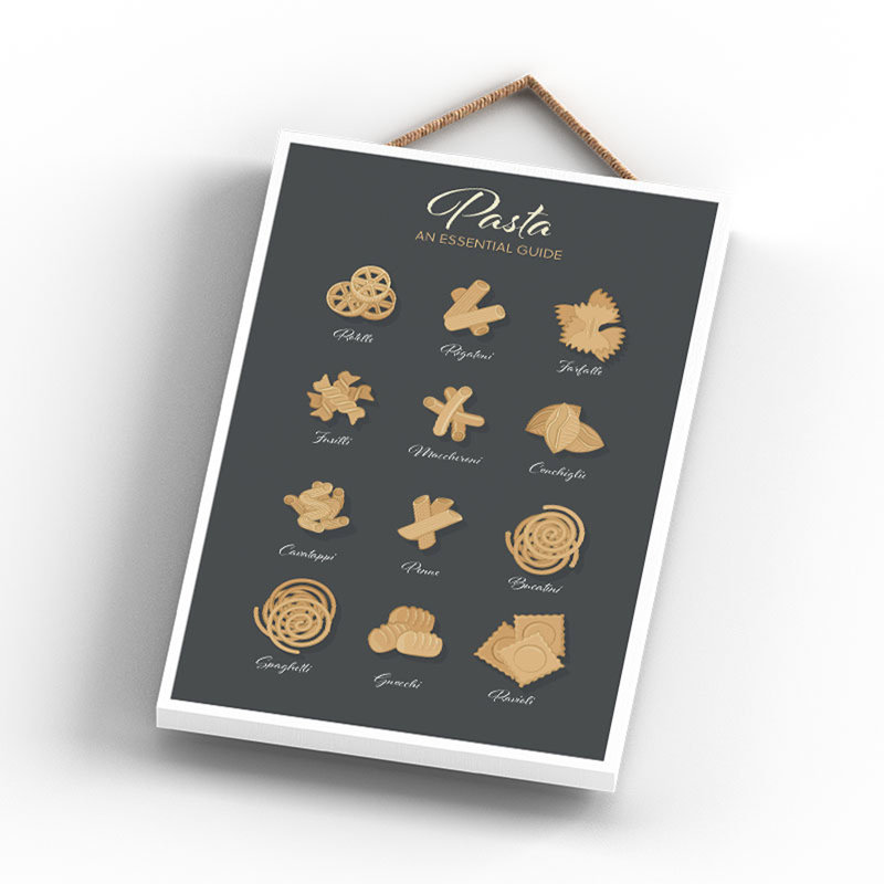 Guide To Pasta Black Wooden Kitchen Plaque 28.5 x 18.5 cm, 18.5cm H x 12cm W x 0.9cm D